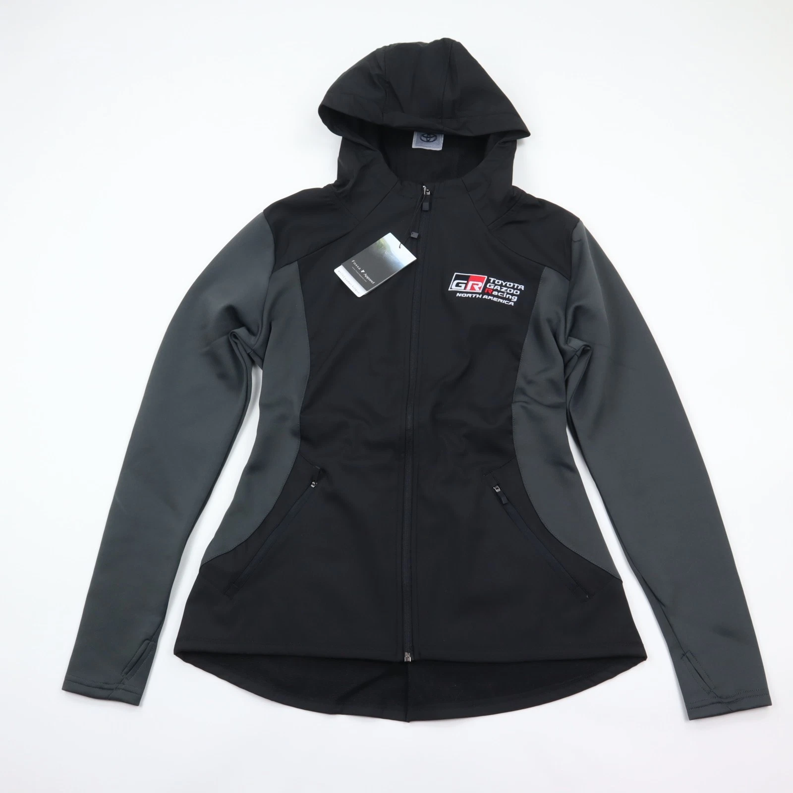 Toyota Gazoo Racing Jacket Womens Large Black Hooded Full Zip Cinch Back NWT