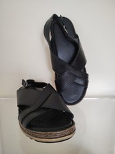 Hush Puppies Soft Black Leather Low Wedge Sandals Size 5