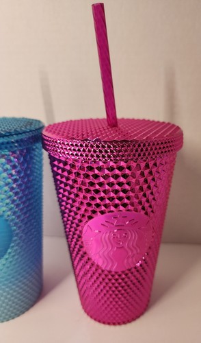 Starbucks Tumbler Lot Of 3 16 Oz Studded All NEW - Blue, Pink, Iridescent - Picture 4 of 9