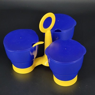 Vtg TUPPERWARE Brand New Condiment Serving Set Blue Yellow W/ 1 Spoon READ