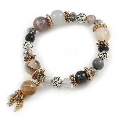 Trendy Ceramic, Glass and Semiprecious Bead, Gold/ Silver Tone Metal Rings,