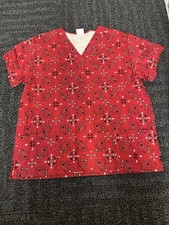 Scrub Top women size L Large by Bless-U Red