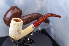 Cleaned- CAO Meerschaum Flower grapes XL TALL BILLIARD CHIMNEY STERLING Silver