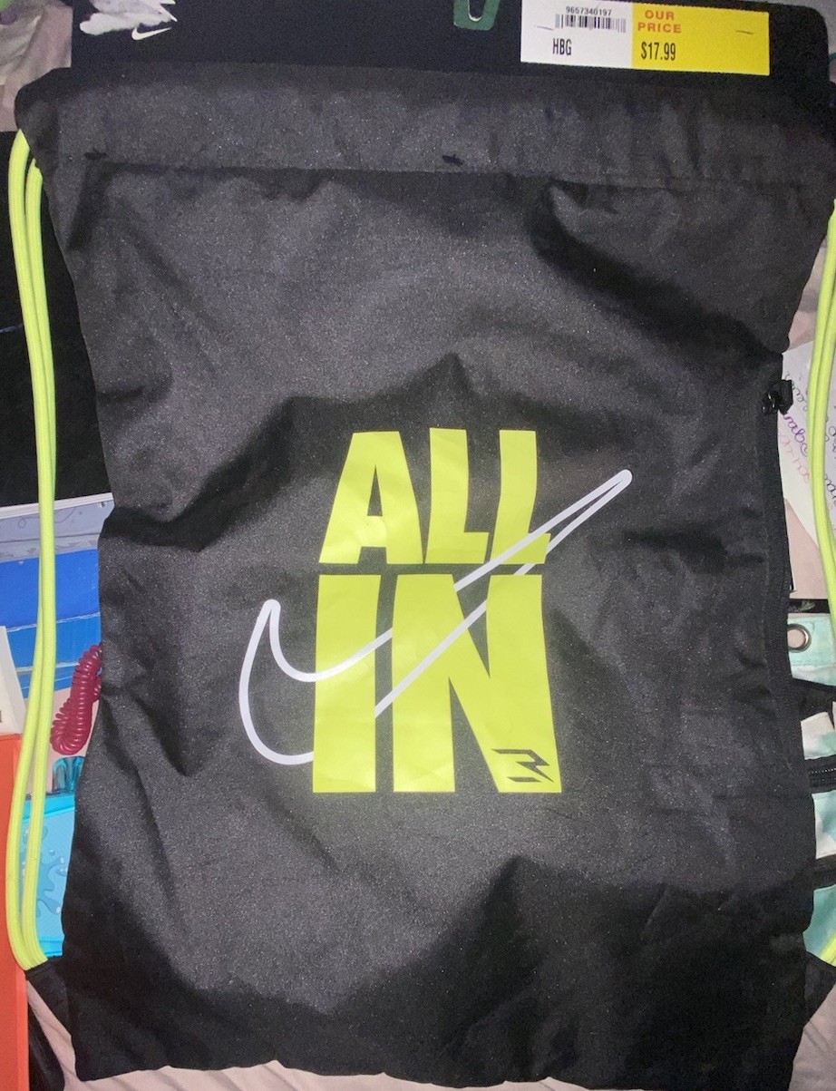 Nike Black White Swoosh retro Logo zipper 19” draw string gym shoe bag ALL IN