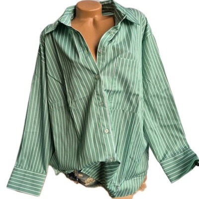 Aniston Plus Damen Bluse Aniston Hemd Langarm grün gestreift Gr. 44-54 (1032)