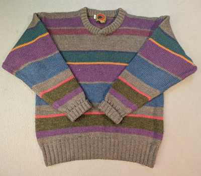 Vintage Boston Traders Sweater Men Med Striped Grunge 90s Knit Grandpa Outdoor