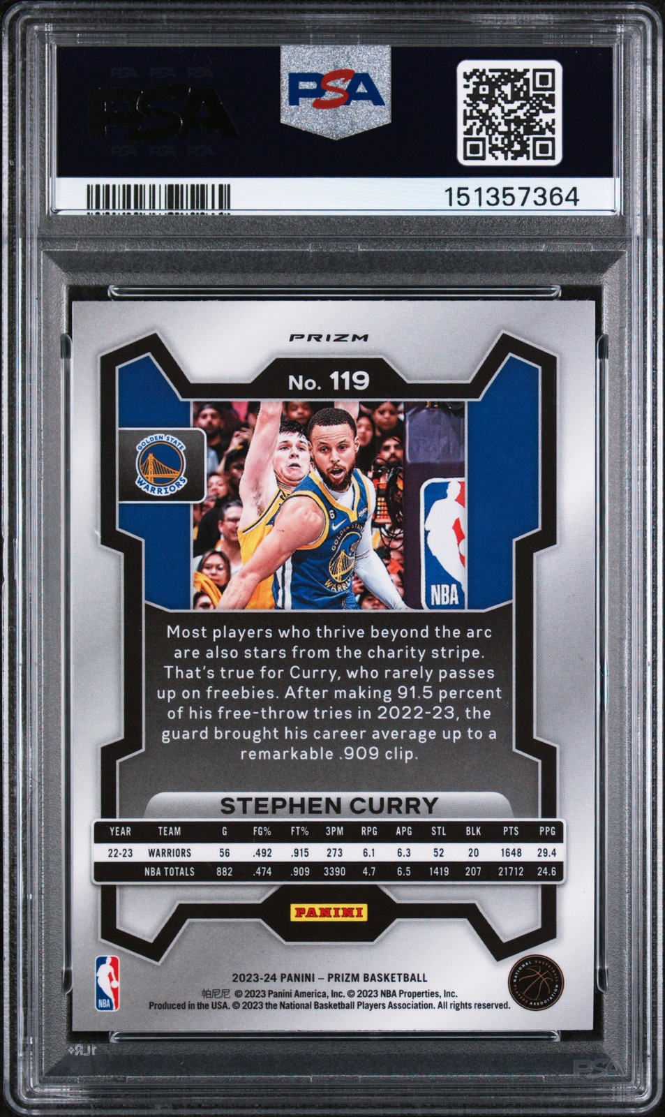 2023 PANINI PRIZM SILVER PRIZM #119 STEPHEN CURRY PSA 9 view 2