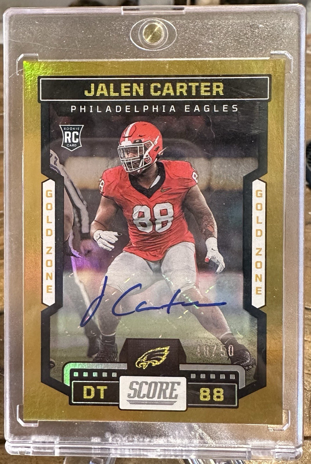 2023 Score - Rookies Jalen Carter #369 Gold Zone Signatures 48/50 (AU, RC)