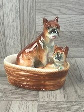 Boxer Dog Figurine Mother & Pup in Basket - Vintage - Dog Ornament