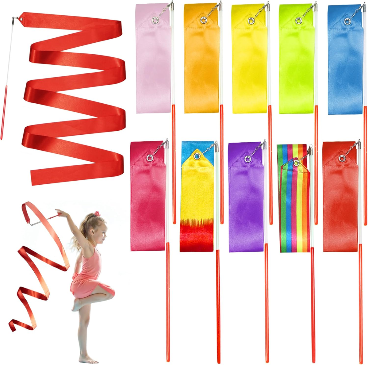 セット⭐︎ Dance Ribbons Streamers - 6.6Ft Unisex Kids' Gymnastics Ribbon