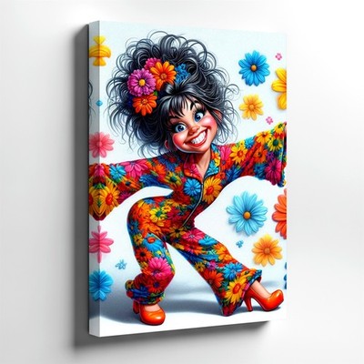 Canvas Storybook Flower Power Woman Portrait Colorful Flower Retro 3D Decor