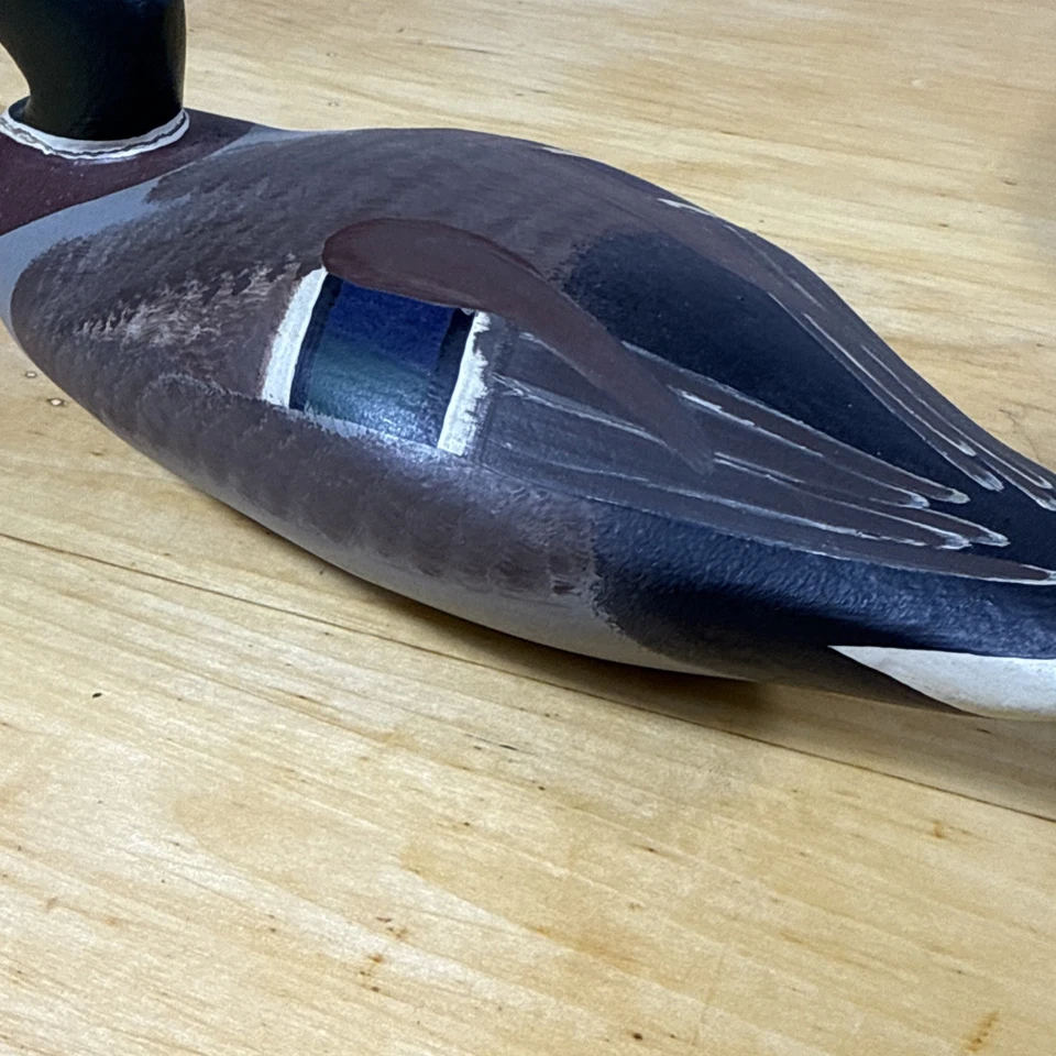 Lote de 2 señuelos de pato mallardo firmados por Steven R. Lay madera tallada a mano pintada a mano Foto 4 de 4