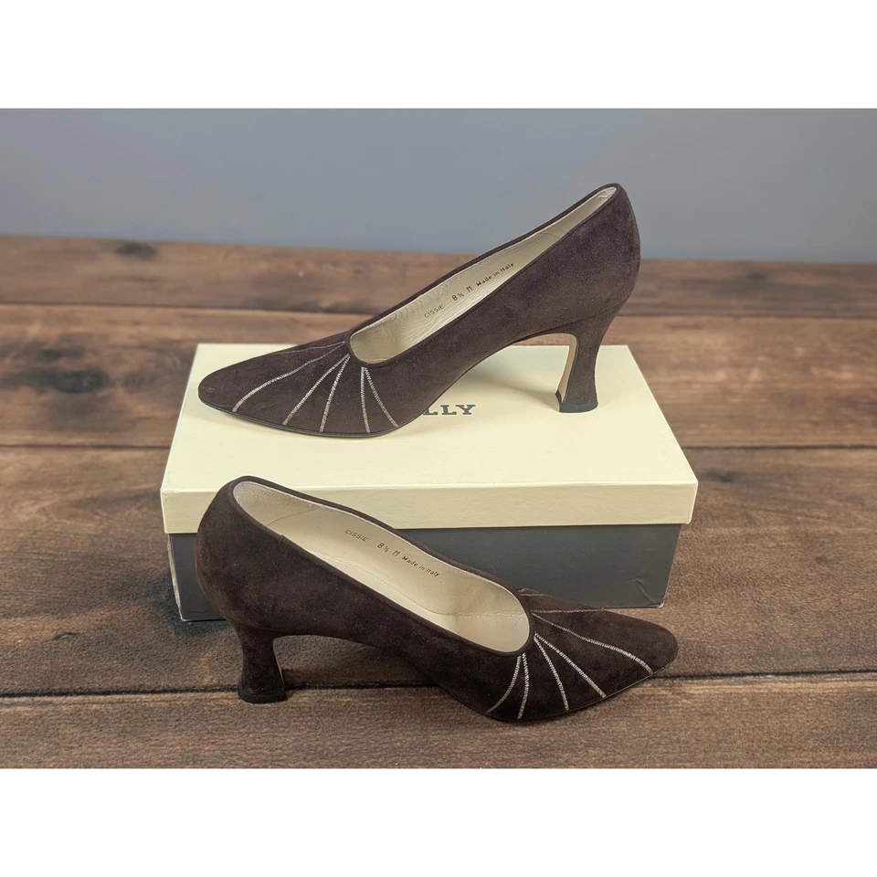 Zapatos Bally Cissie 8 12M Marrón Gamuza Italiano Clásico Punta De Colección Chic Foto 2 de 4