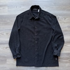 Vintage Versace Classic V2 Button Shirt Mens L Black Velour Velvet Texture Pleat