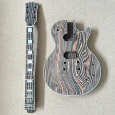 6 String DIY Electric LP Guitar Kit Zebrawood Body Neck Fretboard Golden Part