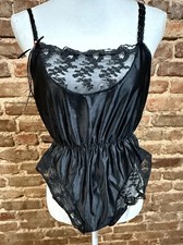 Set orsacchiotto vintage Roberta Hollywood nero nylon orlo pizzo taglia M elastico in vita