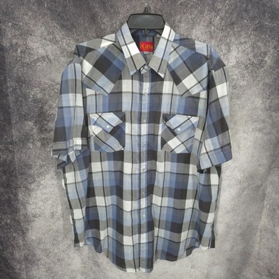 Ely Plains Western Shirt Mens XL Plaid Button Up Pearl Snap Cowboy Vaquero