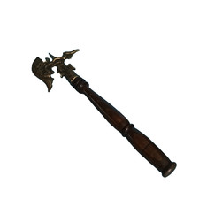 Vintage Indo-Persian Style Decorative Battle Axe – Dragon Relief Brass Head