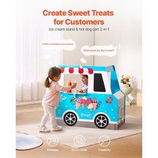 VEVOR Ice Cream Cart for Kids, 20 PCS Ice Cream Truck Wooden Playset, Pretend P