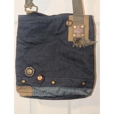 Chala Patch Crossbody Messenger Bag Denim Navy Blue METAL SLIM CAT gift Small