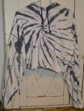 JUNIOR'S VINTAGE AEROPOSTALE WHITE BLUE GRAY TIE DYE CROPPED HOODIE M