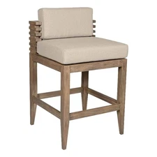 Vivid Outdoor Patio Bar Stool in Light Eucalyptus Wood with Taupe  Cushions
