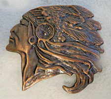 Vintage Native American Chief Head Brass Belt Buckle