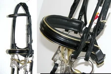 FSS German GOLD PIPING Padded ROLLED Comfort Crank Double Dressage Bridle Reins