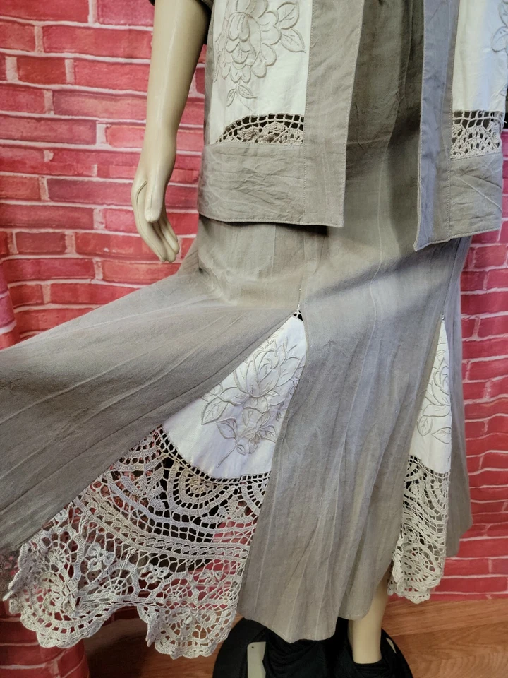 Lim's De Colección Conjunto de 2 Piezas Chaqueta y Falda Crema Taupe Crochet Bordado Talla M #C2 Foto 4 de 4