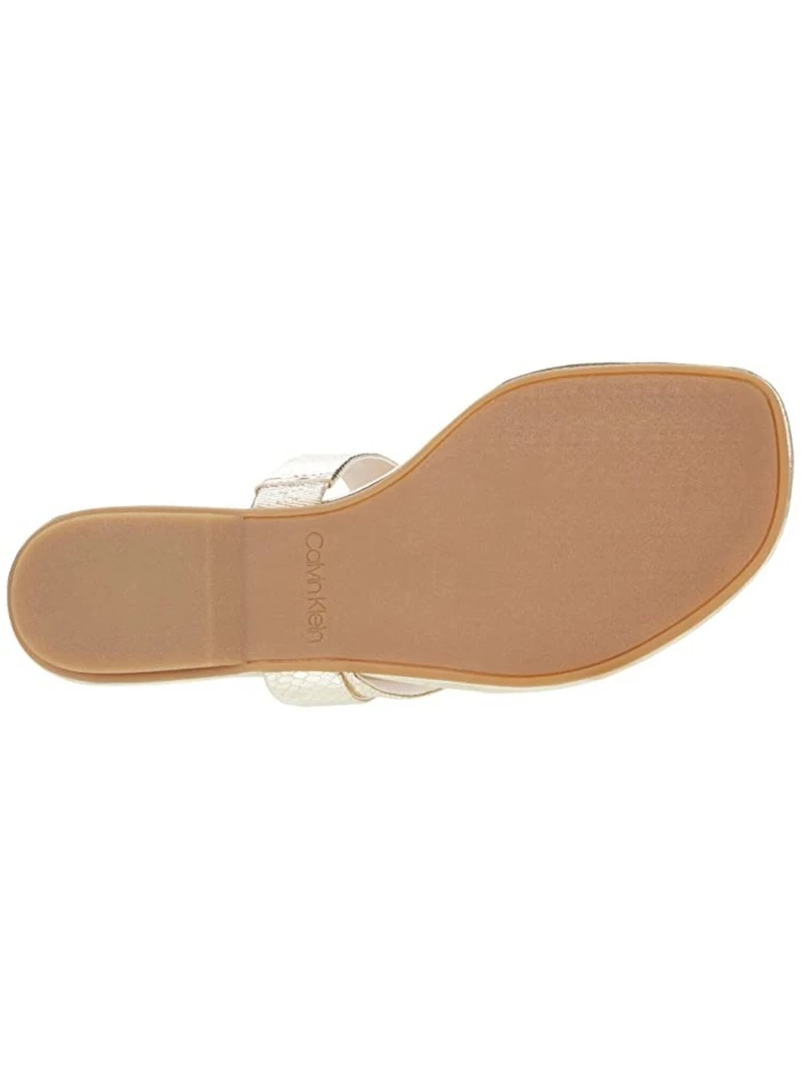 CALVIN KLEIN Womens Gold Python Straps Logo Saurin Slip On Thong Sandals 9 M