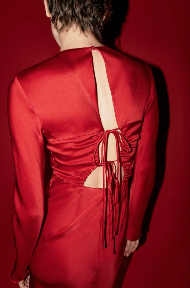 NEW ZARA 2023 RED ZW COLLECTION LOW-CUT BACK SATIN LONG