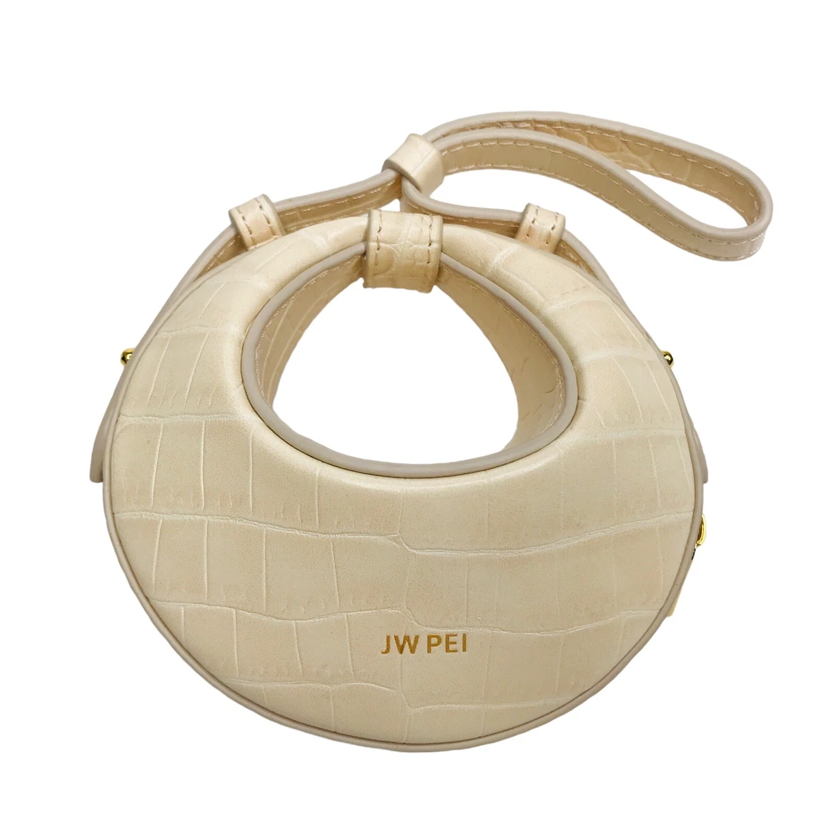 JW PEI Rantan Super Mini Bag Clutch Purse NIB Beige Croc Leather Zip Around