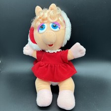 Jim Henson Muppets 1987 Baby Miss Piggy Plush Doll Red Dress Bonnet 11"