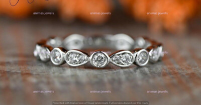 3/4 CT Moissanite Art Deco Wedding Stacking Band Real 925 Sterling Silver Ring