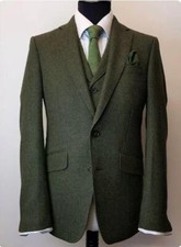 Mens Tweed Suits High Quality Tweed Suit Dark Green Custom Made Tailored 3 piece