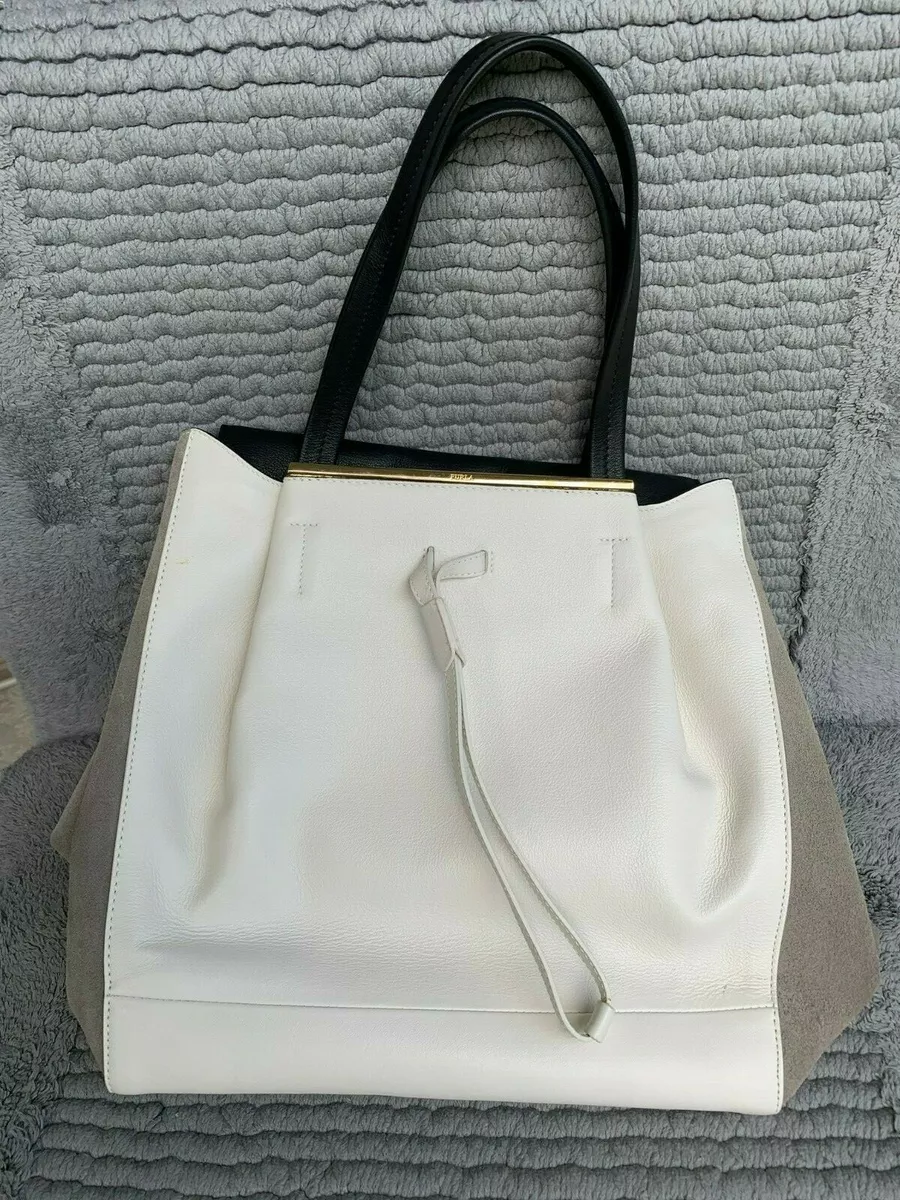 Furla 3 tone: white front, black rear, suede sides tote handbag