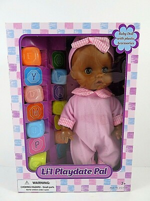Lovee Black Baby Doll LiL Playdate Pal With Plastic Toy Blocks Sleep Eyes New