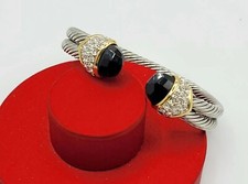 Vtg Cuff Bracelet Lg Black Cubic Zirconia Cabochon Tips Egyptian Theme Jewelry