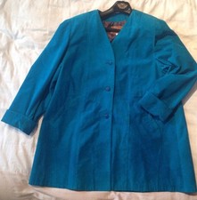 Authentic Olde Hide House 100% Suede Leather Coat Sz 16 Turquoise Cuff Sleeve