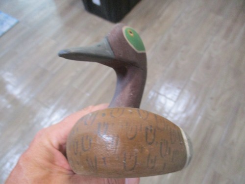 Primitive artist Carved green winged teal duck sculpture decoy hand painted 11.5 - Picture 9 of 10