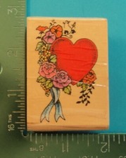 HEART with a FLOWER BOUQUET Rubber Stamp