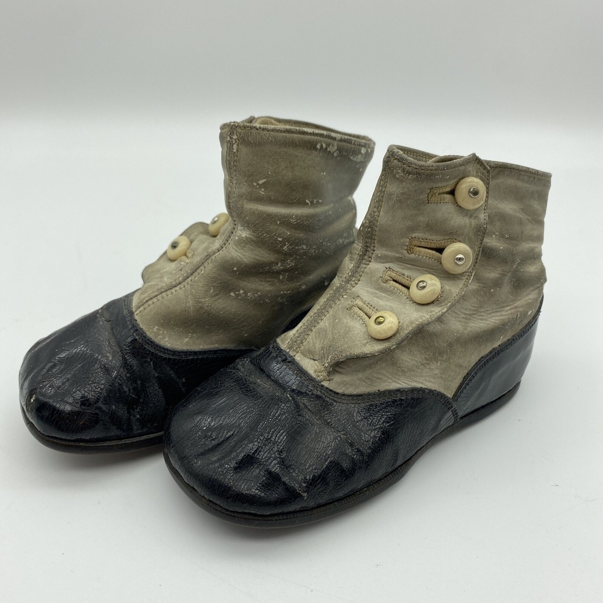 Victorian Era Antique Baby Shoes Boots Button-Up Leather Toddler