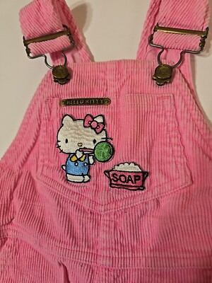 Vintage Hello Kitty Girls Pink Corduroy Overalls Size 18