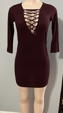 Forever 21 Burgundy Ribbed Long Sleeve Dress Women's Size S