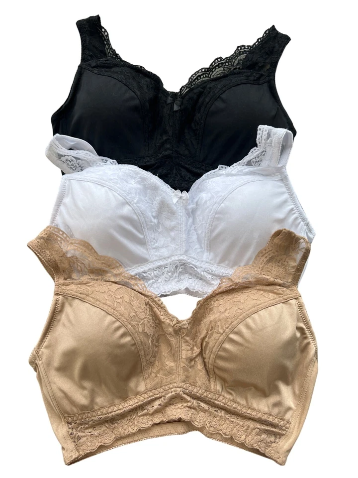 Rhonda Shear 3 Pk Classic Pin Up Bra Size Large Black White Beige Intimate 653.8 - Image 2 of 4