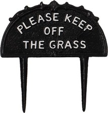 Decorative Please Keep Off The Grass Post, Outdoor Warning Ground Cast Black