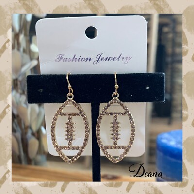 Blingy Football Coffee Colored Rhinestone Dangle Drop Earrings 