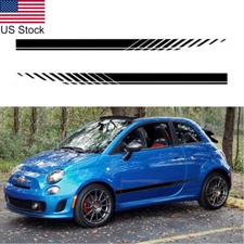 2Pcs Black Sport Racing Stripe Car Side Graphic Stickers For Fiat 500 124 Spider