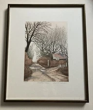 Vintage Etching “country Lane“ Signed David London Framed Gallery Wall