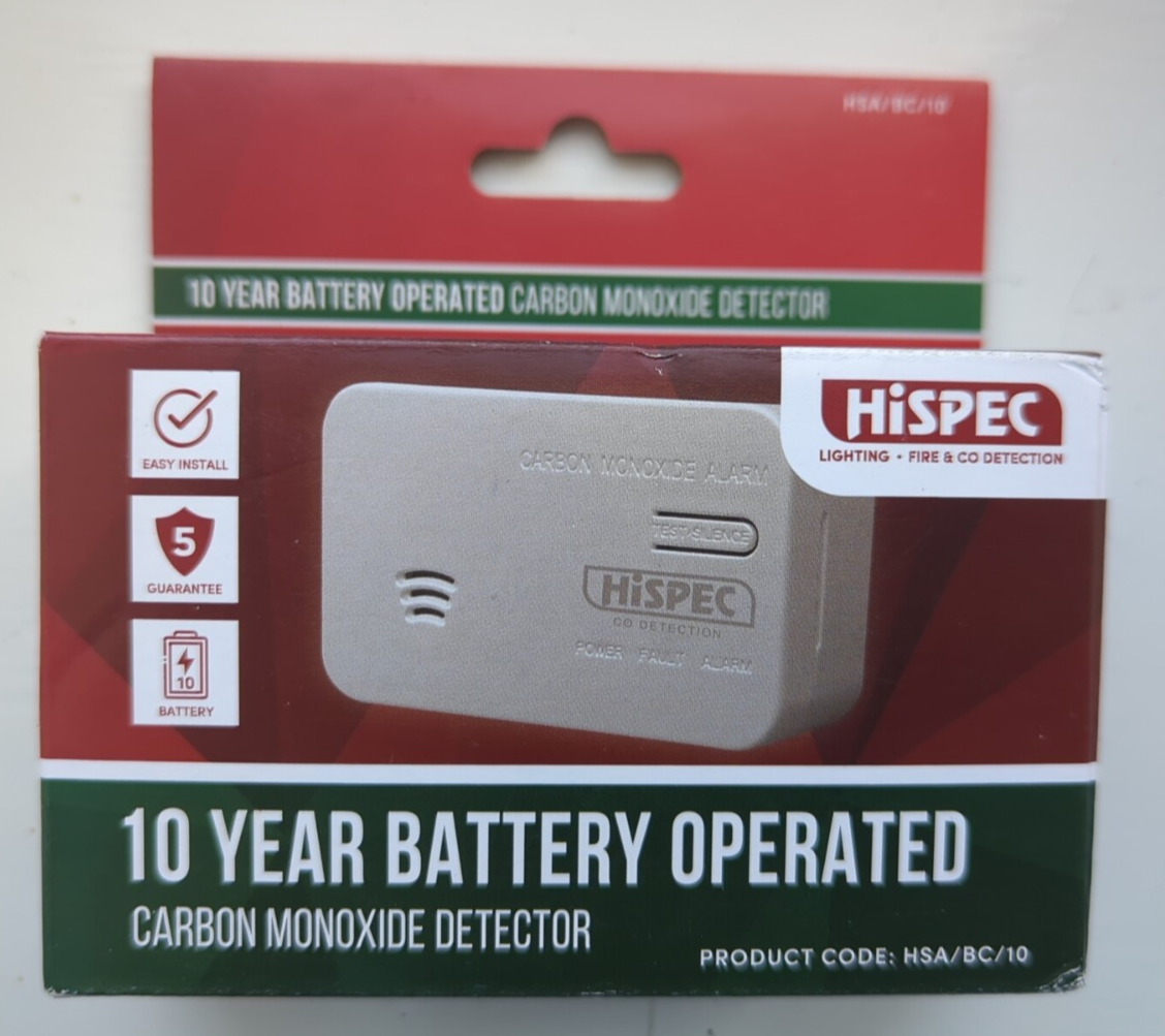 HiSPEC HSA/BC/10 Carbon Monoxide Detector 10 Year Battery 5 Year Guarantee - New